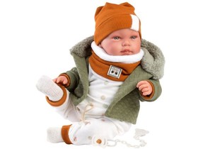 Llorens: Talo Sonrisas 42cm-es kacagó újszülött baba kapucnis kabátban