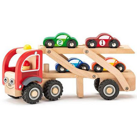 Fa autószállító kocsi kisautókkal játékszett - Woodyland