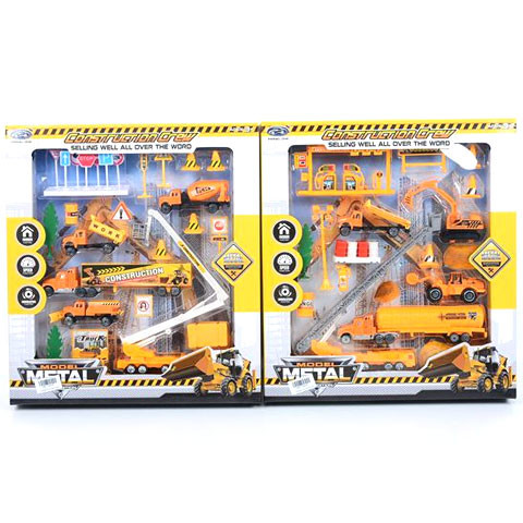 Építőipari játékszett munkagépekkel és kiegészítőkkel kétféle változatban