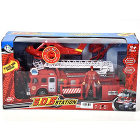 Tűzoltóautó és helikopter fénnyel, hanggal és figurákkal