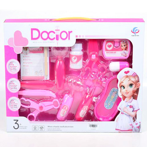 Pink orvosi játékszett ollóval, kórlappal és kiegészítőkkel