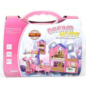 Dream Home pink építhető babaház kiegészítőkkel bőröndben