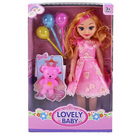 Lovely Baby rózsaszín ruhás baba kiegészítőkkel és hanggal 46cm