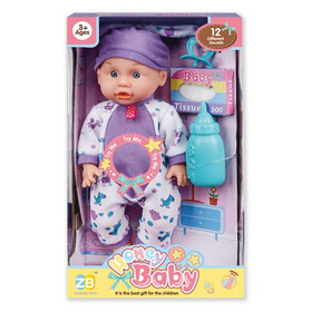 Pizsamás baba kiegészítőkkel és hanggal