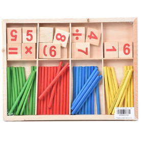 Fa számoló doboz számokkal és színes pálcákkal