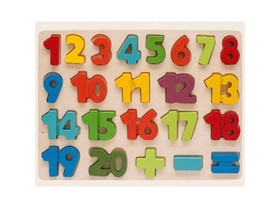 Színes fa formaillesztő puzzle számokkal 1-20ig 23db-os készlet